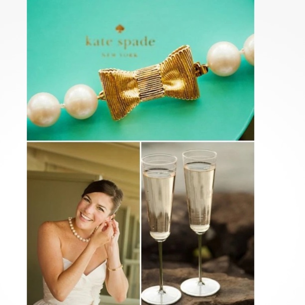 Kate Spade “All Wrapped Up Pearls” Necklace Gold 18" Ribbon Bow BRIDAL w dusty - Picture 11 of 15